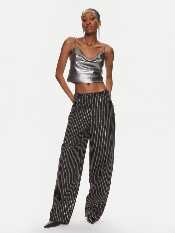 ROTATE ROTATE Top Metallic Crop Top 1116512293 Argento Regular Fit