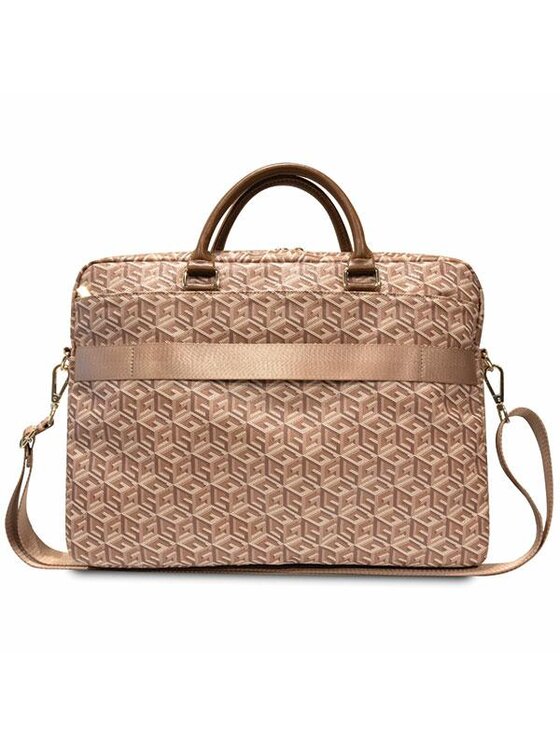 Guess Guess Torba na laptopa GCube Stripes Brązowy