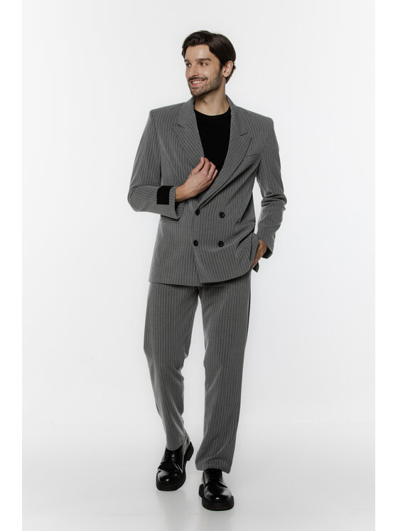 Pilawski Pilawski Marynarka MARYNARKA W PRĄŻEK SZARA MĘSKA Szary Slim Fit