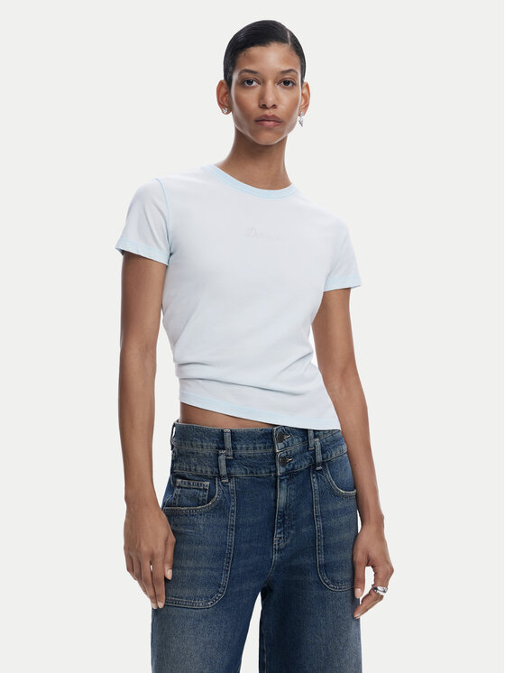 Desigual Damski T-Shirt, rozmiar L, Błękitny, 25SWTK15