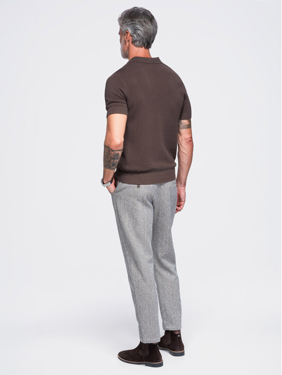 Ombre Ombre Polo OM-POSS-0178 Brązowy ciemny Regular Fit