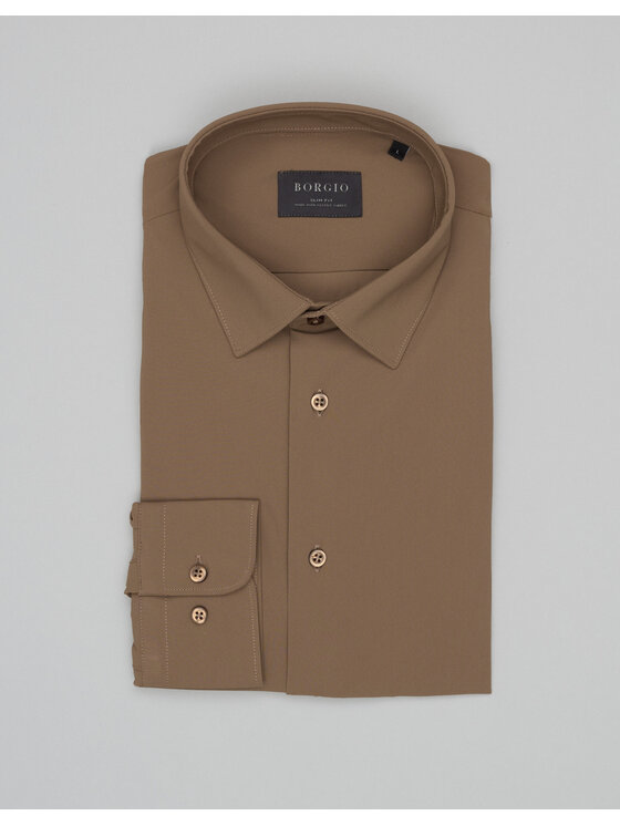 Borgio Borgio Koszula Ateleta_00664 Beżowy Slim Fit
