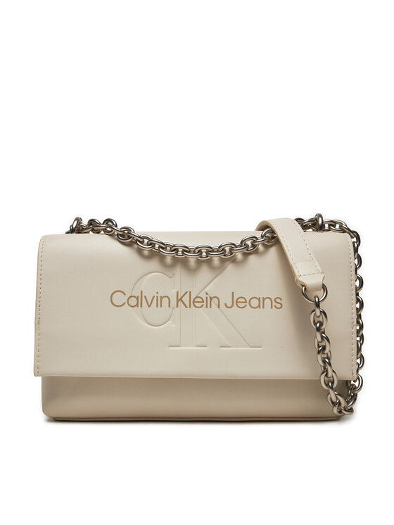 Geantă Calvin Klein Jeans Sculpted Ew Flap Wichain25 Mono K60K612221 Écru