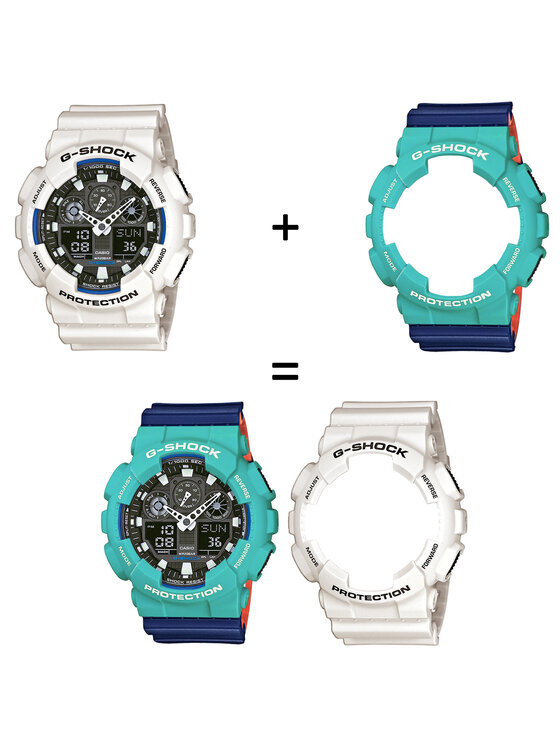 Casio Casio Zegarek SET GA-100B-7AER + BEZEL 10410475 + PASEK 10527467 Niebieski