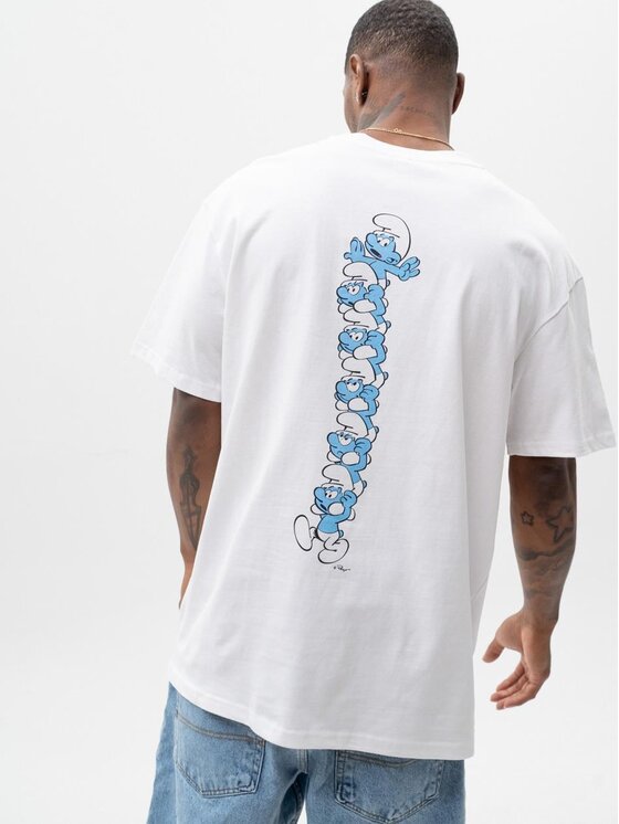 Smerfy Smerfy T-Shirt Szeroka luźna za duża acid wash 117232 Biały Oversize