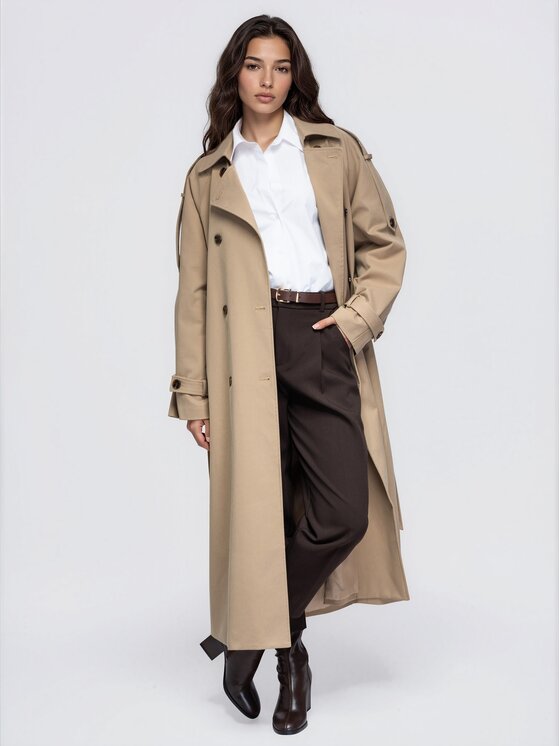 Ombre Ombre Trenčkot OW-CT-E0027 Béžová Relaxed Fit
