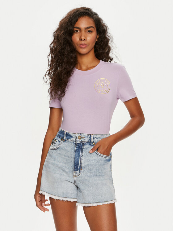 Versace Jeans Couture Tričko 76HAHT02 Fialová Slim Fit