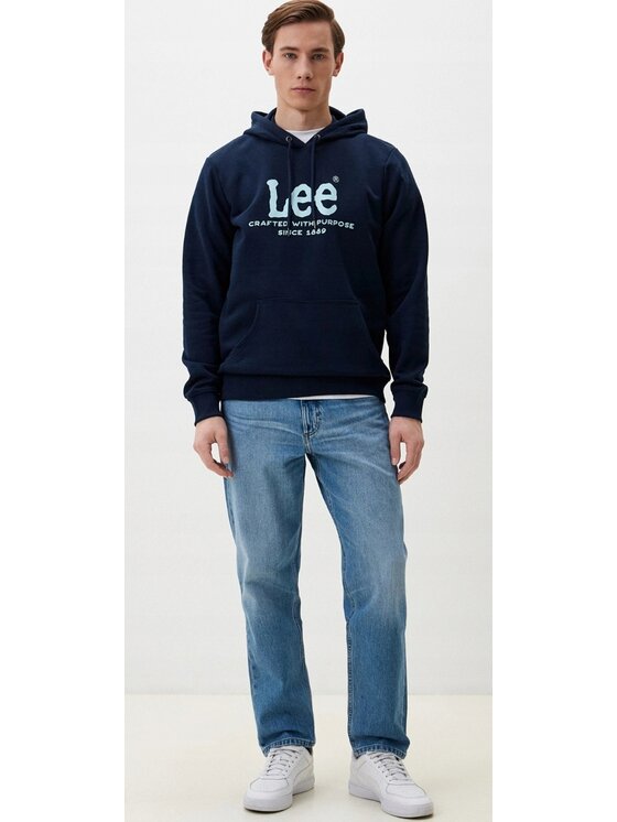 Lee Lee Bluza Logo Hoodie Niebieski Hoodie Fit