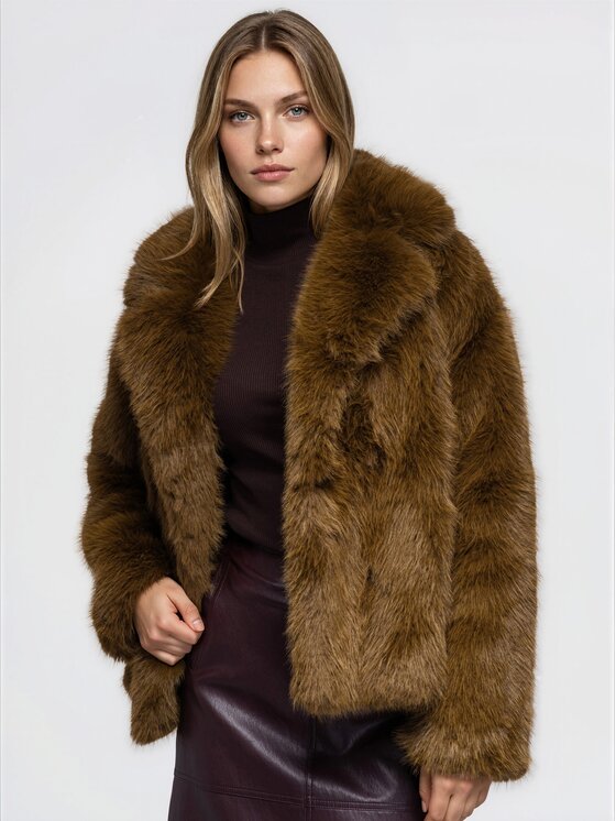 Ombre Ombre Kožešina OW-FR-E0002 Khaki Relaxed Fit