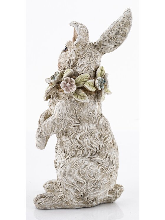 MIAhome MIAhome Figurka królik 18x7x19,5 cm PELUCHE-2 z wieńcem kwiatów na szyi Szary