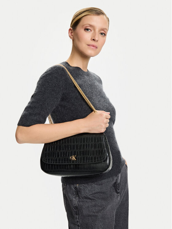 Calvin Klein Geantă Ck Croc Conv Chain Medium Bag LV04F3284G Negru
