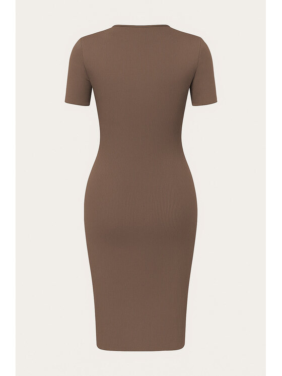 Nudyess Nudyess Vestito di maglia Fiori midi z prążka Marrone Fitted Fit