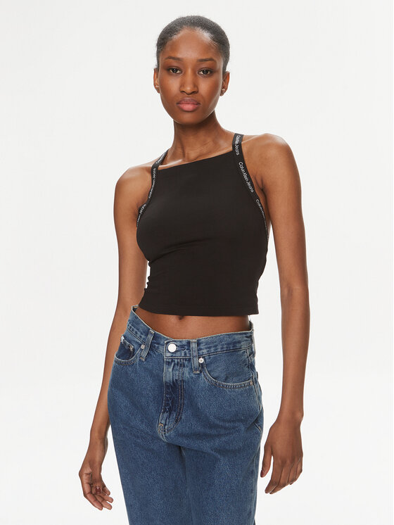 Calvin Klein Jeans Top Logo J20J223110 Čierna Slim Fit
