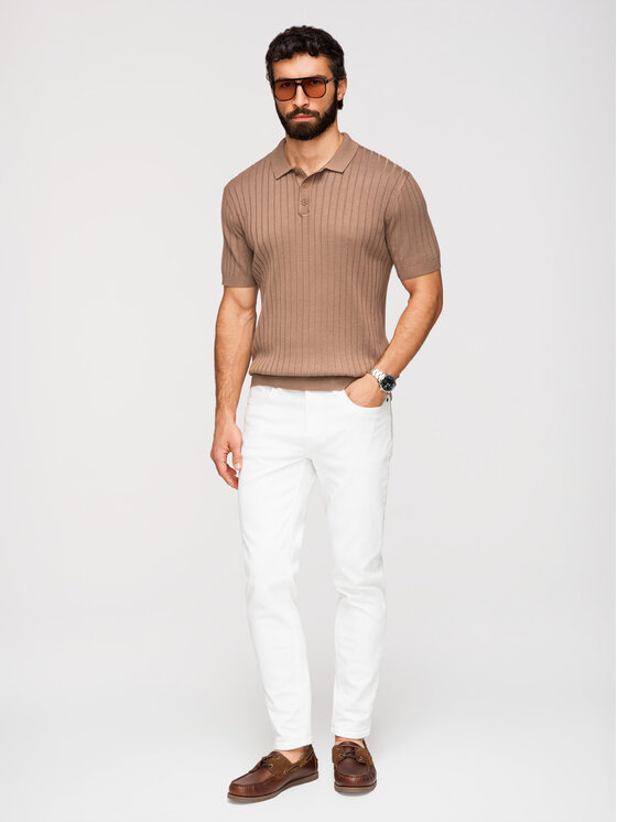 Ombre Ombre Polo OM-POSS-0169 Brązowy Slim Fit