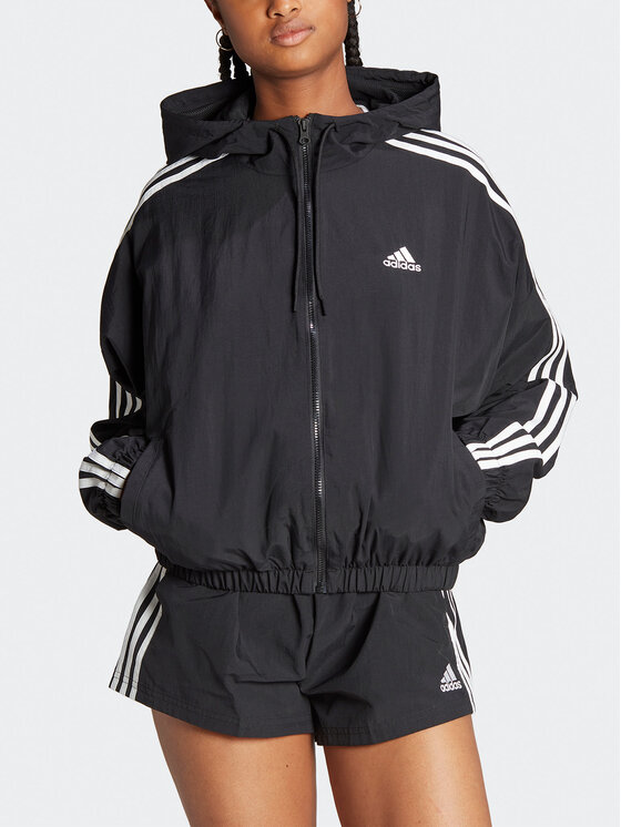adidas adidas Vetrovka Essentials 3-Stripes Woven Windbreaker HT3399 Črna Loose Fit