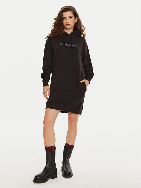 Calvin Klein Jeans Calvin Klein Jeans Pletena obleka Chenille J20J224685 Črna Relaxed Fit