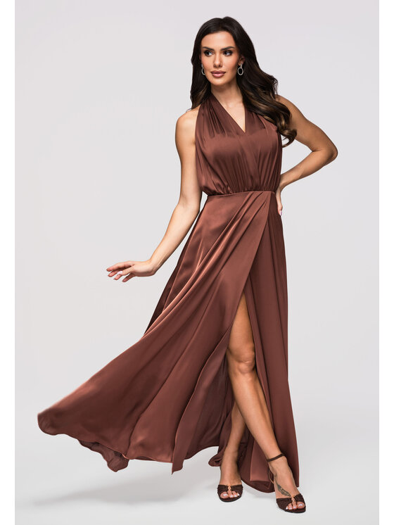 Ombre Ombre Sukienka wieczorowa LA-OM-DLR359 Brązowy Regular Fit