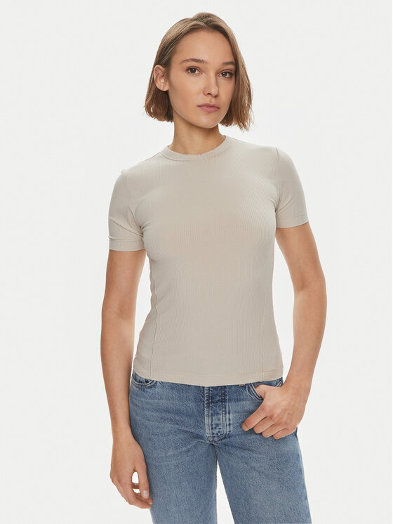 Calvin Klein T-krekls K20K206553 Bēšs Slim Fit