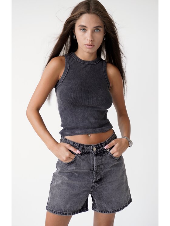 MissDenim MissDenim Szorty jeansowe Baseline Midi Shorts Szary Regular Fit