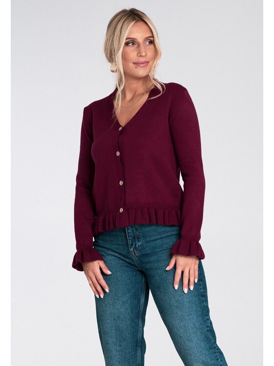 FIGL FIGL Kardigan M1247 Bordowy Regular Fit