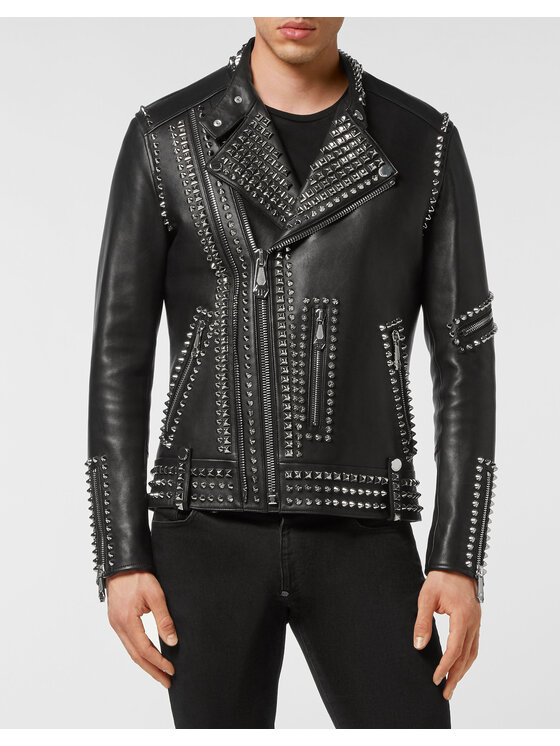 PHILIPP PLEIN PHILIPP PLEIN Giacca di pelle 3637 Nero Slim Fit