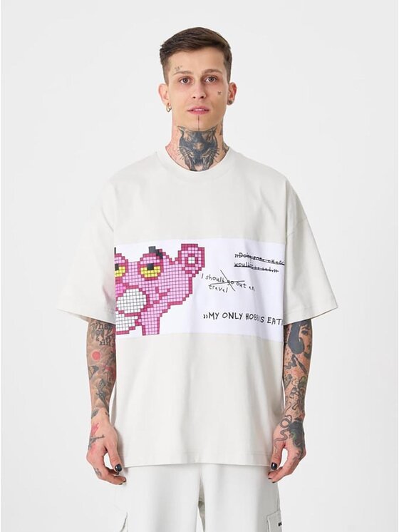 T-Shirt Machinist, Rozmiar XL, Szare, Koszulka Z Krótkim Rękawem Oversize Męska Jasna Szara Machinist Pink Panther L