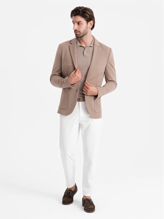 Ombre Ombre Marynarka OM-BLZB-0127 Beżowy Regular Fit