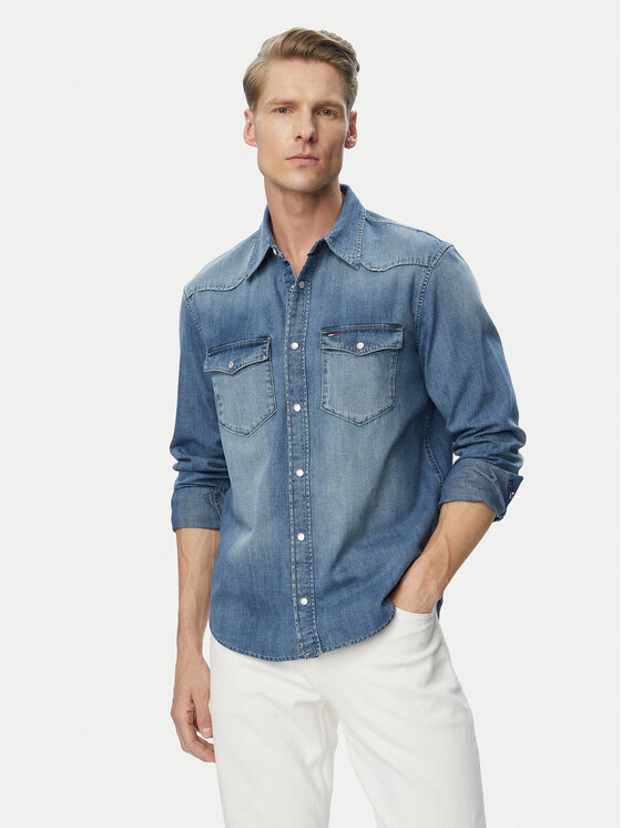 Tommy Jeans cămașă de blugi Western DM0DM23661 Albastru Regular Fit