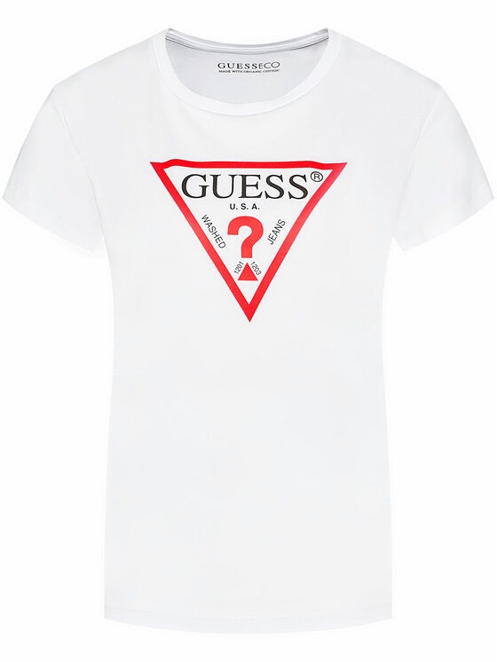 Guess Guess T-krekls Triangle Logo W0YI57 K8HM0 Balts Regular Fit