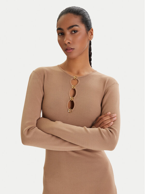 KARL LAGERFELD KARL LAGERFELD Sukienka dzianinowa B1W13003 Beżowy Regular Fit