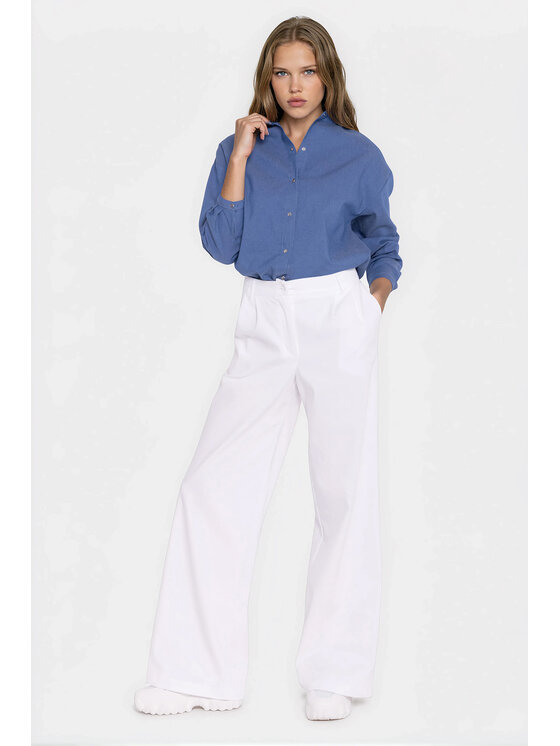 NIFE NIFE Kalhoty z materiálu SD141 Bílá Wide Leg