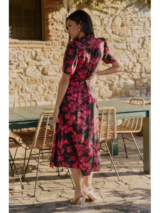 RÊVER DE MOI RÊVER DE MOI Sukienka codzienna ELENA RED FLOWER MIDI DRESS Czerwony Slim Fit
