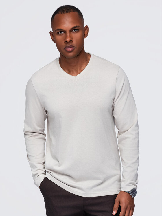 Ombre Ombre Longsleeve OM-LSBL-0143 Beżowy jasny Regular Fit
