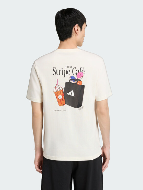 adidas adidas T-Shirt COFFEE CAFE DONUT BAG GRAPHIC Kremowy Regular Fit