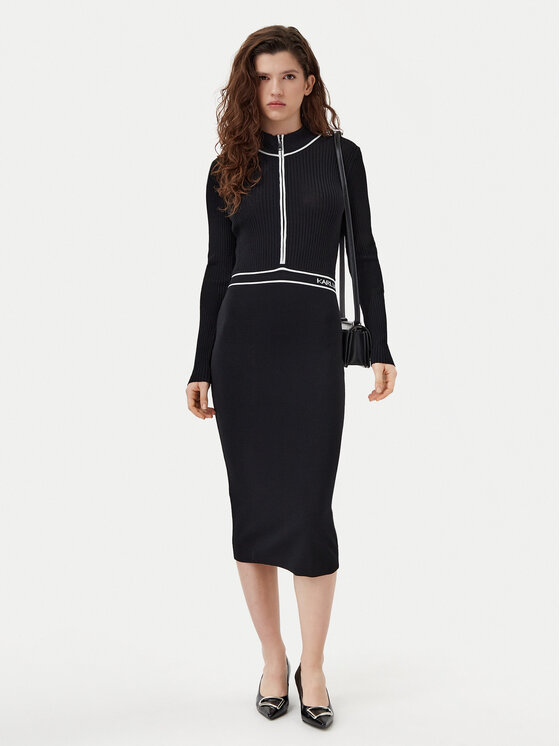 KARL LAGERFELD KARL LAGERFELD Úpletové šaty A1W13027 Černá Slim Fit