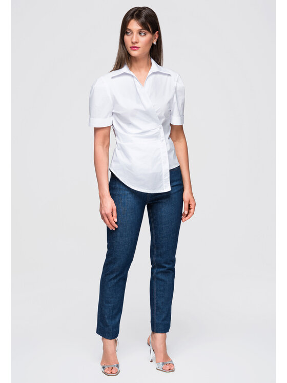 Ombre Ombre Bluzka OW-TS-E0041 Biały Authentic Slim Fit