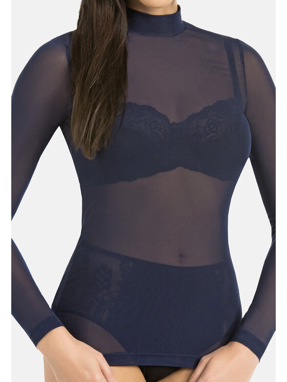 Teyli Teyli Bluzka damski z siateczki Glamour Niebieski Standard Fit
