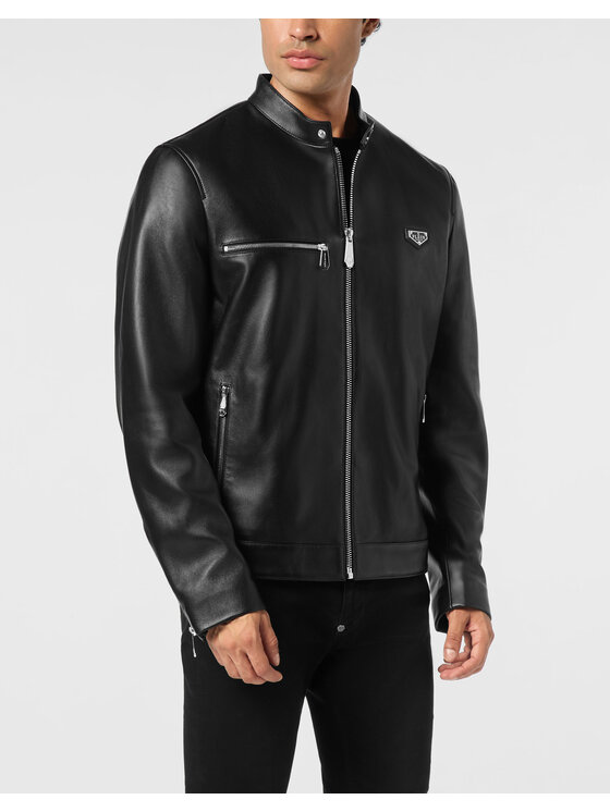 PHILIPP PLEIN PHILIPP PLEIN Kurtka skórzana 27857 Czarny Slim Fit