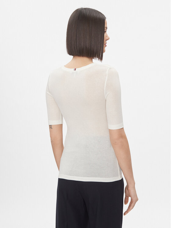 Tommy Hilfiger Tommy Hilfiger Tričko Slim Soft Tencel C-Nk 1/2Slv WW0WW39789 Écru Slim Fit