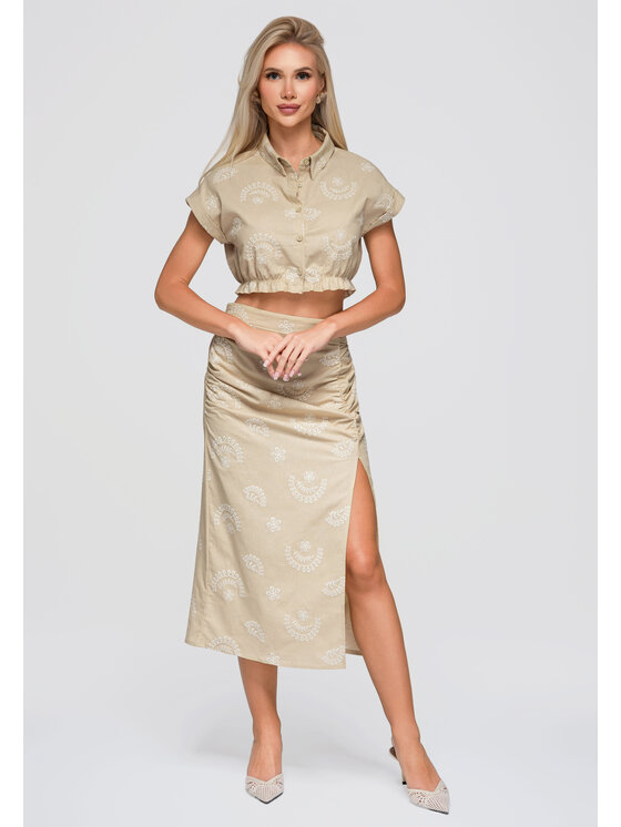 Ombre Ombre Koszula OW-SH-E0066 Beżowy Loose Fit