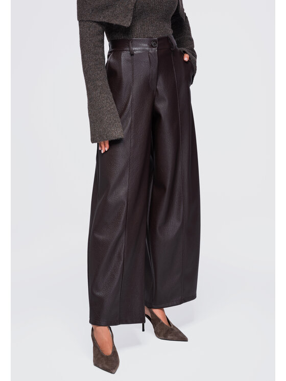 Ombre Ombre Spodnie materiałowe OW-PA-E0023 Brązowy Relaxed Fit