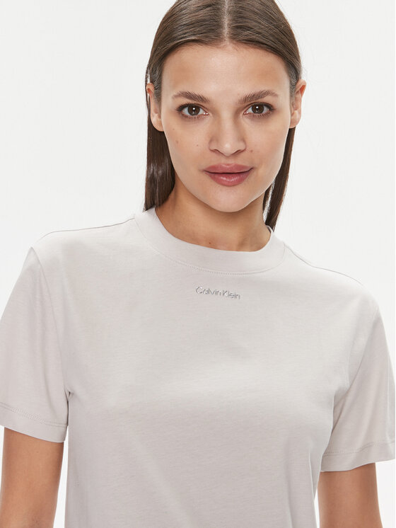 Calvin Klein T-Shirt Micro Fit T K20K206967 Shirt Regular Beige Logo Metallic