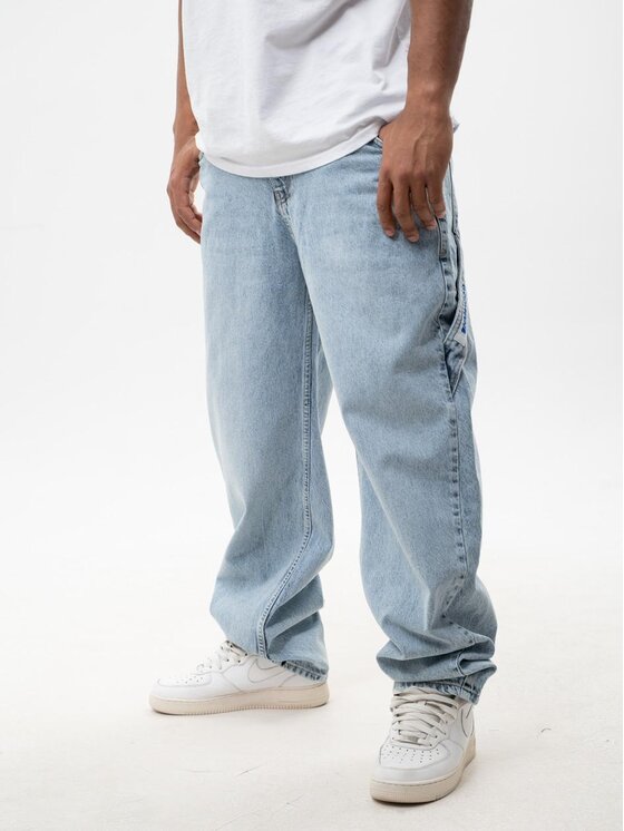 Jigga Wear Jigga Wear Jeansy Spodnie Jeansowe Super Baggy Cargo Męskie Sprane Jasne Niebieskie Jigga Wear Crown 2XL Niebieski Baggy Fit