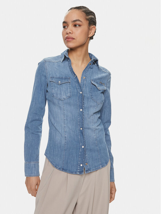 Liu Jo džínsová košeľa Camicia M/L Cover UXX046 D4051 Modrá Slim Fit