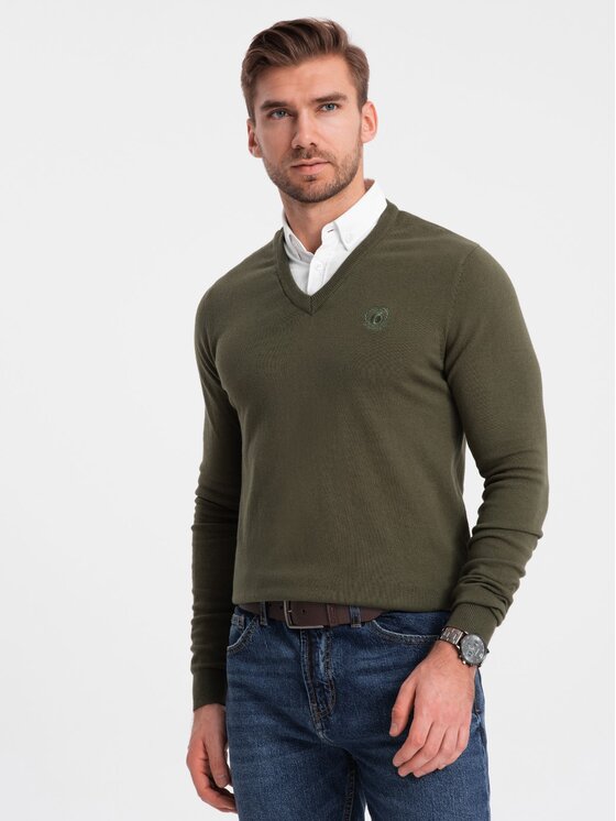 Ombre Ombre Svetr OM-SWSW-0102 Khaki Regular Fit