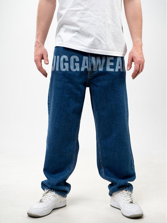 Jigga Wear Jigga Wear Jeansy Szerokie Spodnie Jeansowe BAGGY Męskie Niebieskie Jigga Wear Front Laser L Niebieski Baggy Fit