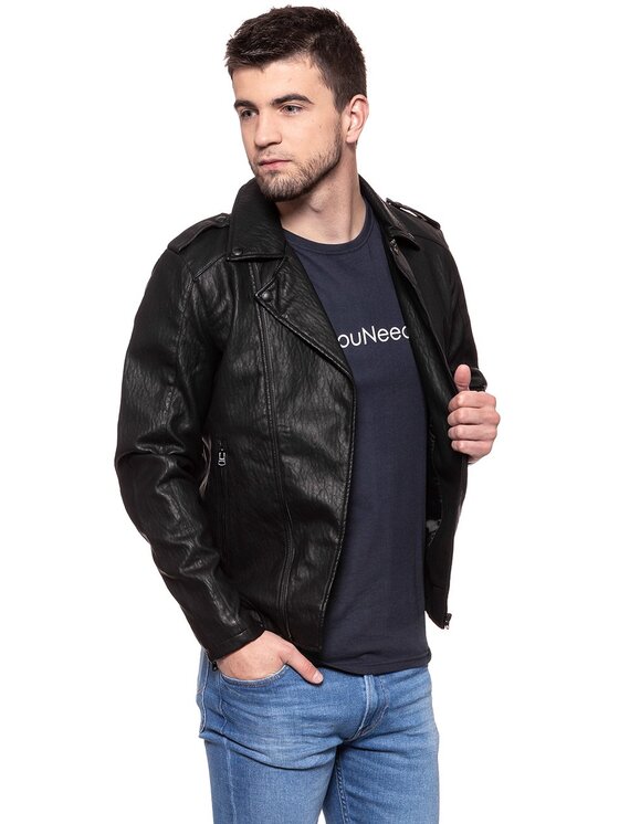 Wrangler Wrangler Giacca di pelle PU LEATHER Nero Slim Fit