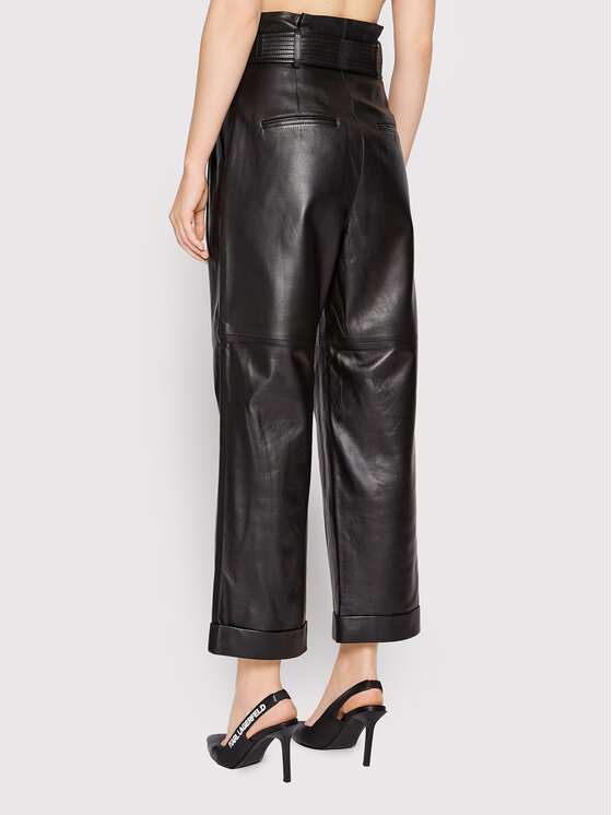 KARL LAGERFELD KARL LAGERFELD Kožne hlače High Waist 220W1900 Crna Relaxed Fit