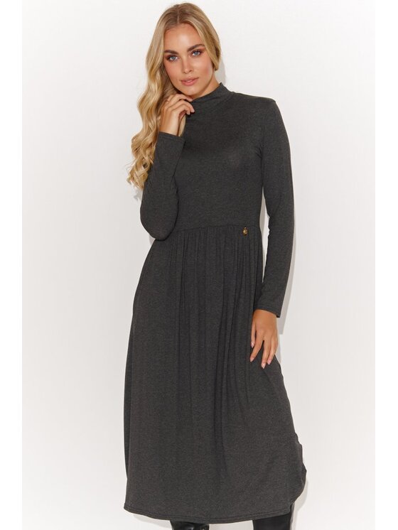 Makadamia Makadamia Sukienka codzienna M808 Szary Classic Fit