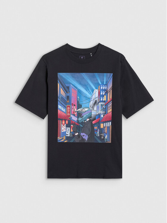 4F 4F T-Shirt CITY LINES Czarny Oversize